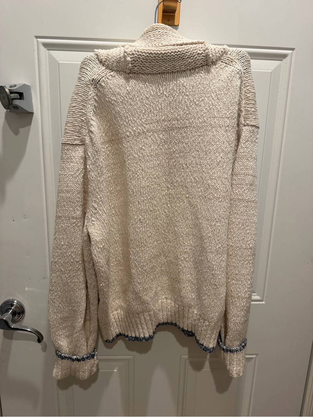 Polo Ralph Lauren Cream and Blue Logo Shawl-Collar Full-Zip Cardigan - Picture 3 of 4